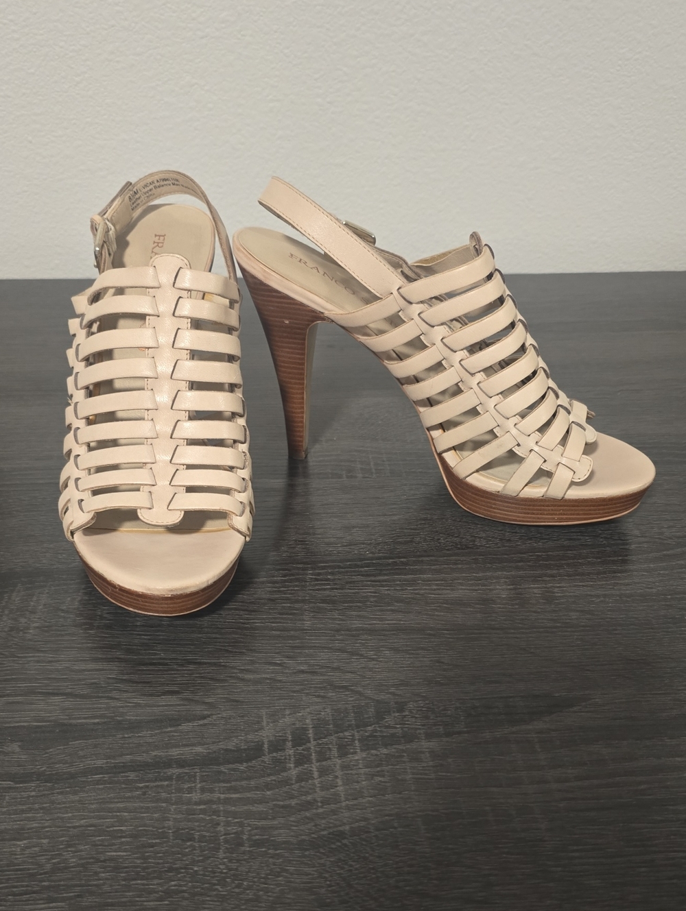 Franco Sarto Nude Beige Woven Slingback High Heel Sandals